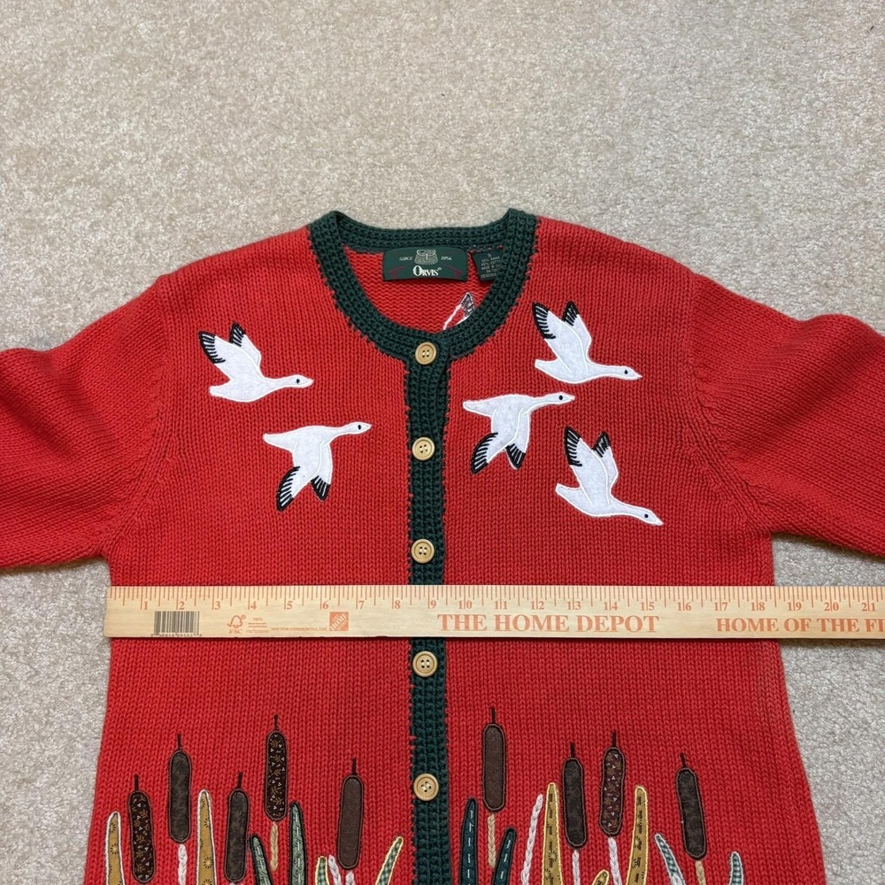 Vtg Orvis Cardigan Sweater Womens Small Red Birds Embroidered Knit Nature 80s - Picture 4 of 9